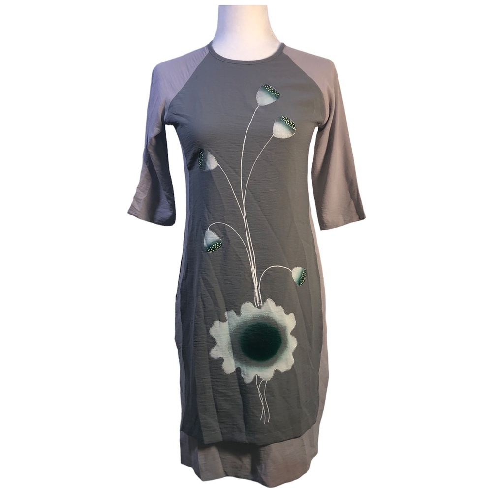Lotus Gray Layered Tunic Midi Lagenlook Long Sleeve Top Size Small
